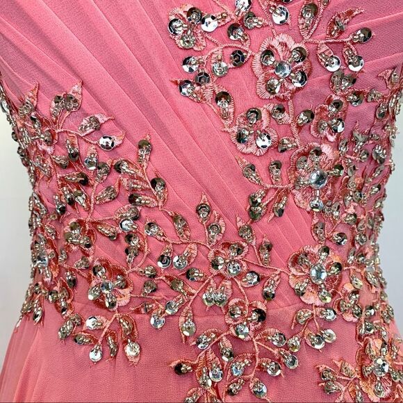 Anna Rose gorgeous pink sleeveless sequin beaded sweetheart prom bridesmaid gown - Picture 5 of 15